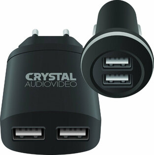 Crystal Audio CP2-2.4Φορτιστής Αυτοκινήτου Μαύρος Συνολικής Έντασης 2.4A με Θύρες: 2xUSB